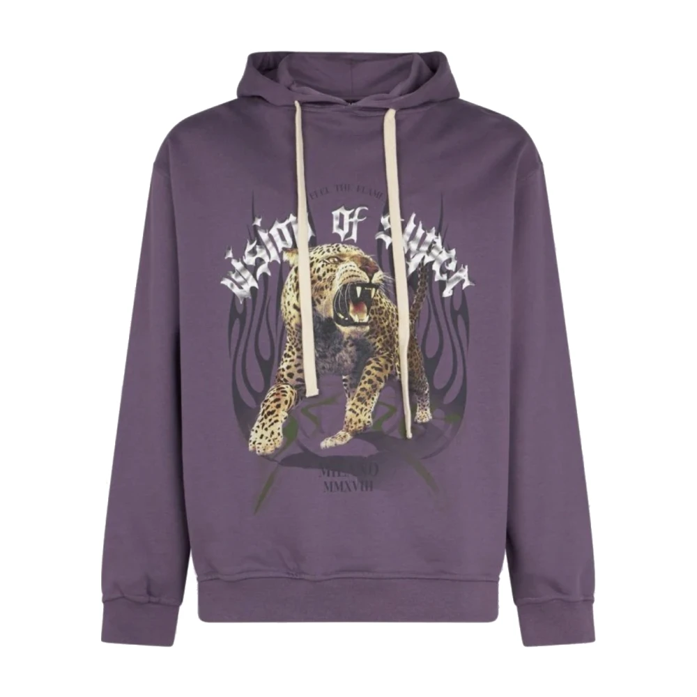Vision OF Super Rock Tiger Print Hoodie - Lättvikts Herr Streetwear Purple, Herr