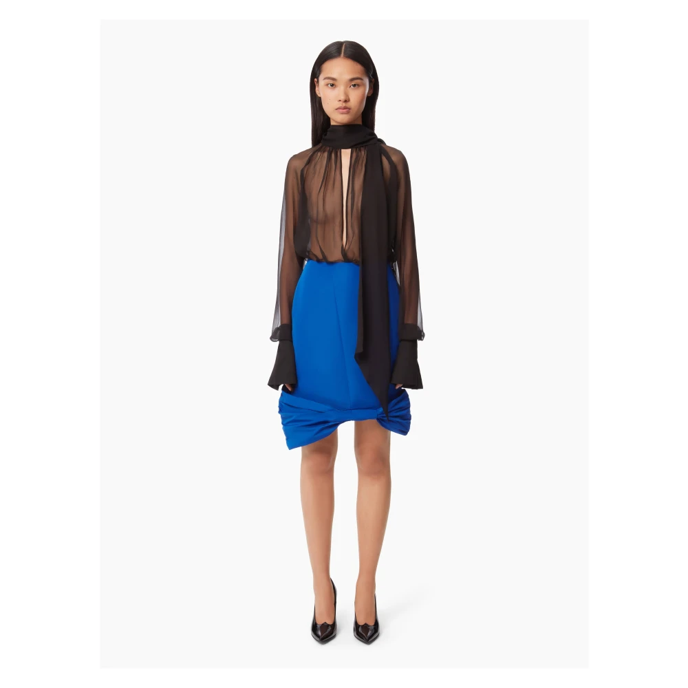 Nina Ricci Blauwe Taffeta Strik Peplum Midi Rok Blue Dames
