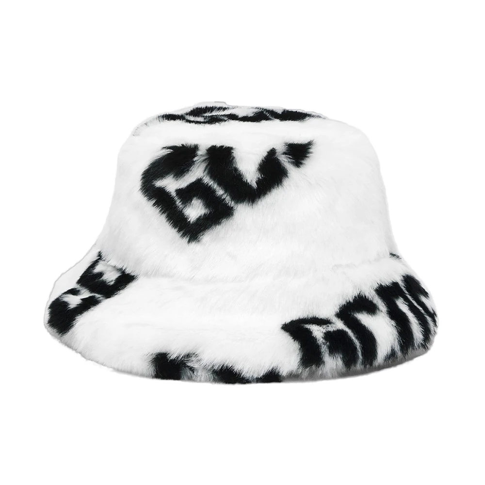 Gcds Faux Fur Bucket Hat met All-Over Logo White Dames