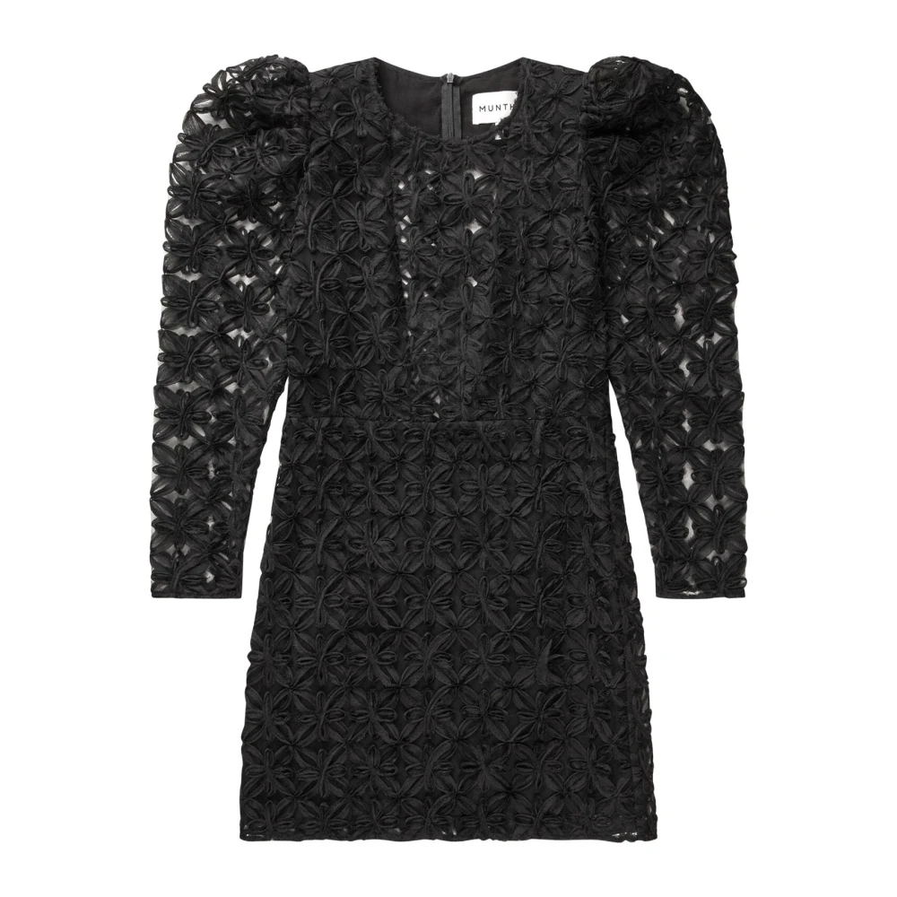 Munthe Women's Black Short Dresses, M, Elegant Floral Embroidered Dress