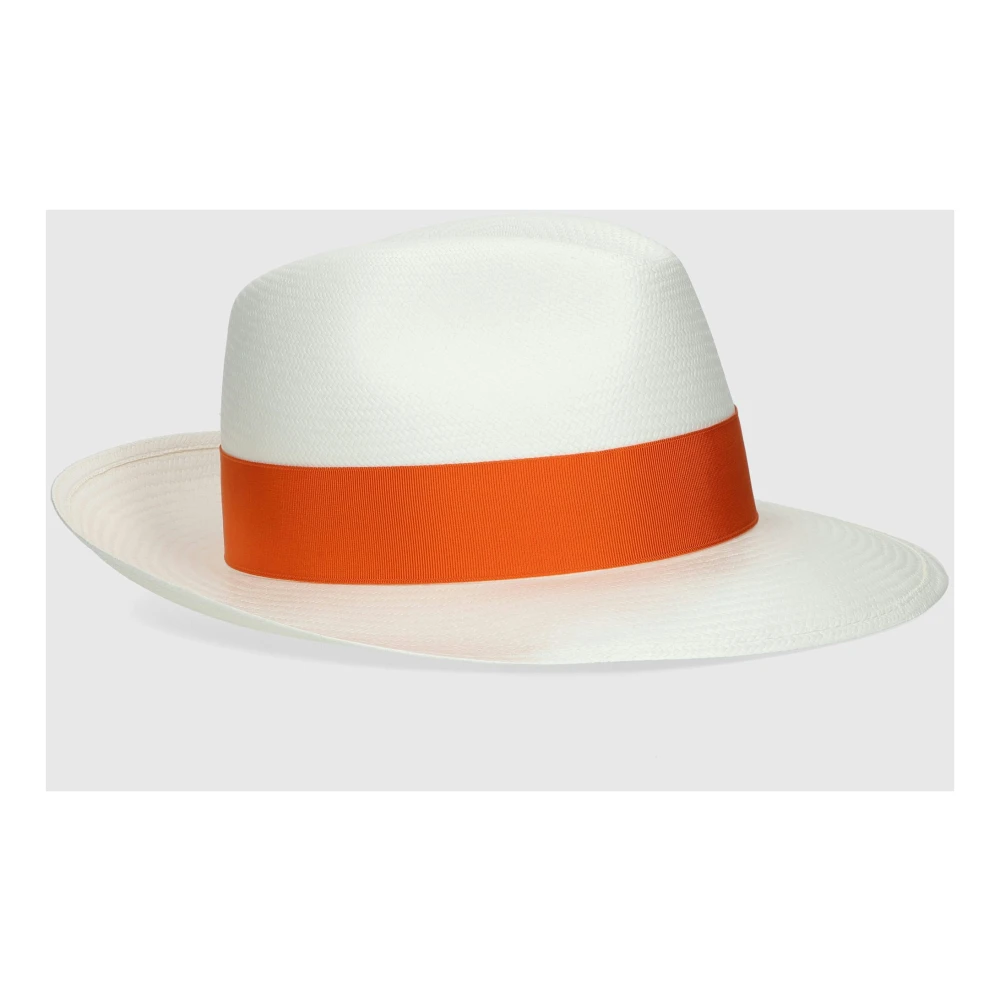 Borsalino Handgeweven Panama Hoed met Brede Rand White Heren