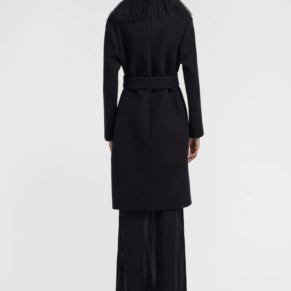 Roberto Cavalli Lange Jas met Nep Bont Kraag Black Dames
