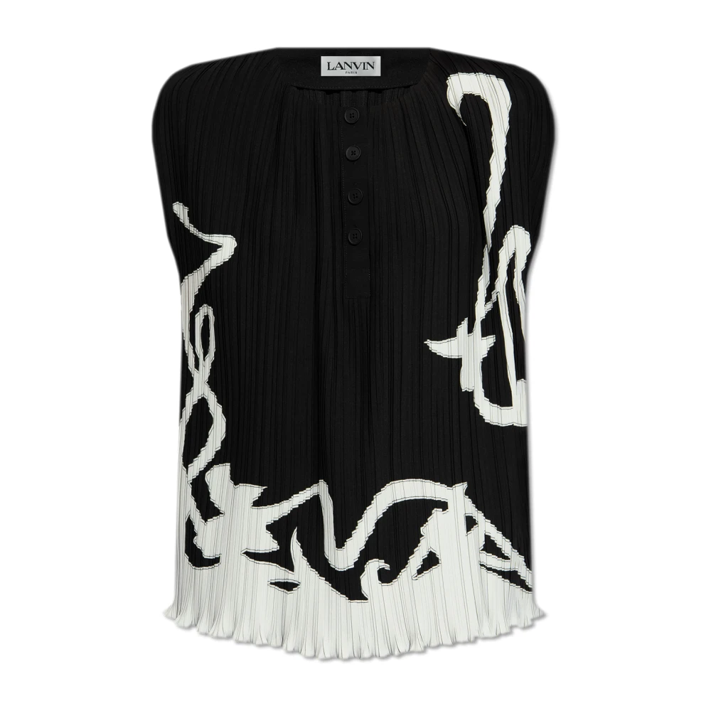 Lanvin Black Sleeveless Tops, Female, S, Pleated Sleeveless Top
