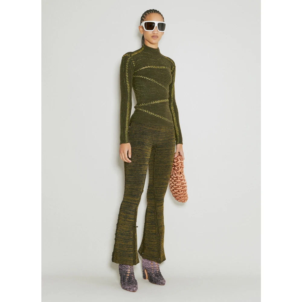 Isa Boulder Flared Gebreide Broek met Vetersluiting Green Dames