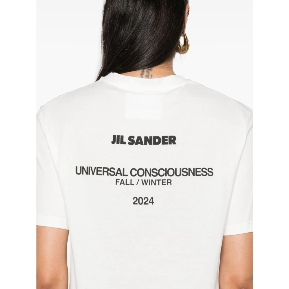 Jil Sander Wit Logo Print Katoenen T-shirt White Dames