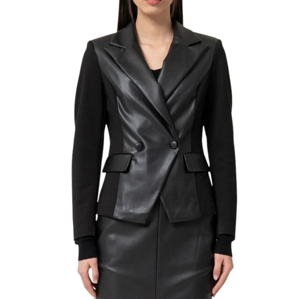 Fracomina Women's Black Leather Jackets, M, Giacca