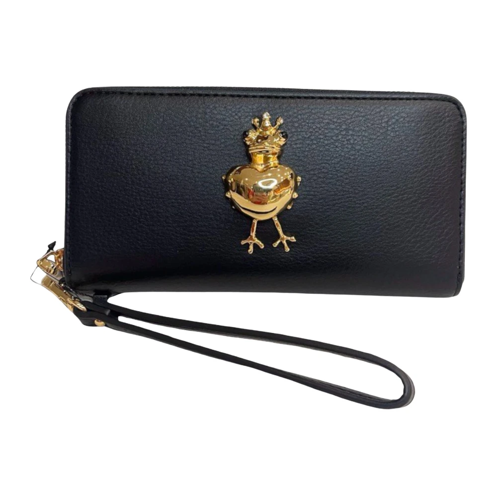 Love Moschino Zwarte portemonnee met gouden metalen kikkerapplicatie Black Dames