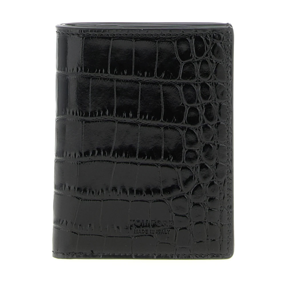 Tom Ford Men's Black Wallets & Cardholders, One Size, Shiny Crocodile-Print Card Holder
