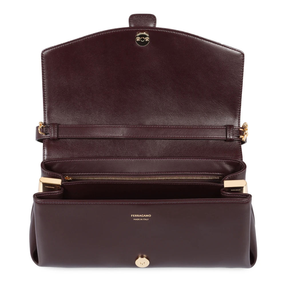 Salvatore Ferragamo Leren Crossbody Tas met Kettinghengsel Purple Dames