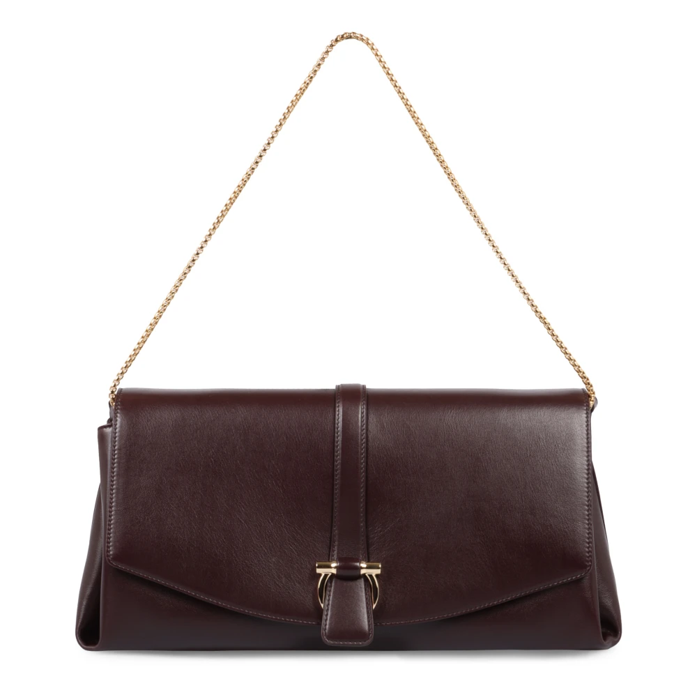 Salvatore Ferragamo Leren Crossbody Tas met Kettinghengsel Purple Dames