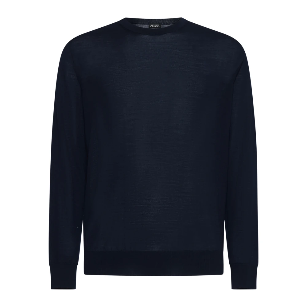Ermenegildo Zegna Navy Blue Wol Crew Neck Sweater Blue Heren