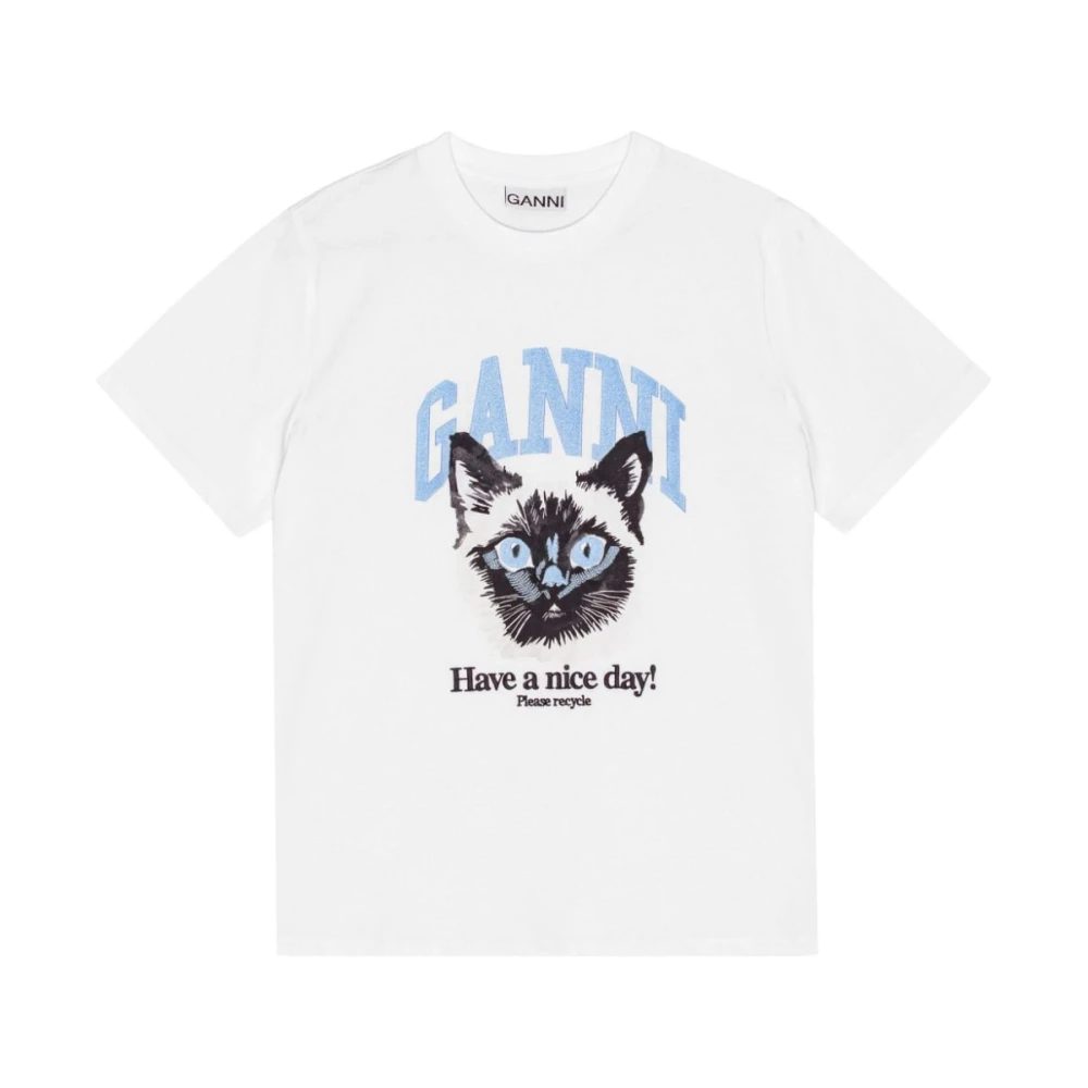 Ganni Grafische Print Crew Neck T-shirt White Dames