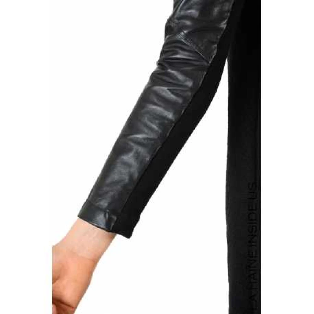 La Haine Inside Us Zwarte leren mouw lange jas Lw799 Black Dames