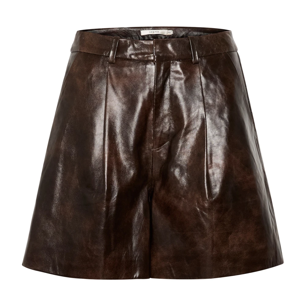 Gestuz Hoge Taille Bruine Leren Shorts Brown Dames