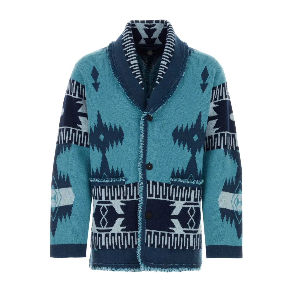 Alanui Gestofd Icon Jacquard Cardigan Blue Heren