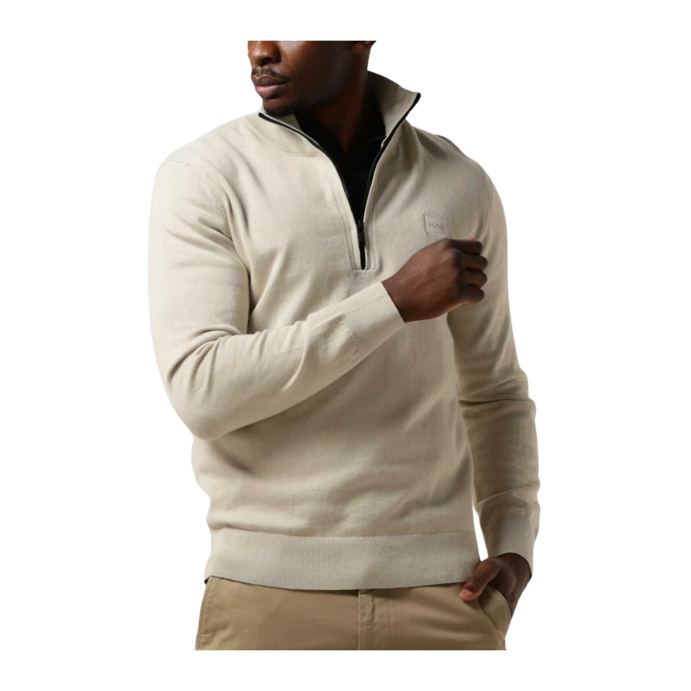 Boss Orange Beige Zip Coltrui met Regular Fit en Zachte Feel Beige Heren