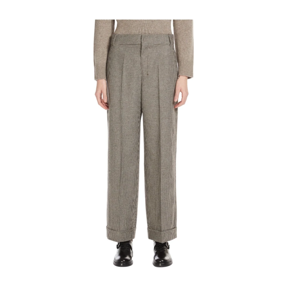 Max Mara Houndstooth Wool Cashmere Palazzo Broek Gray Dames