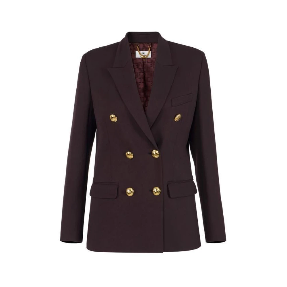 Elisabetta Franchi Women's Brown Gabardine Double-Breasted Jacket - Blazers - S - Jackets