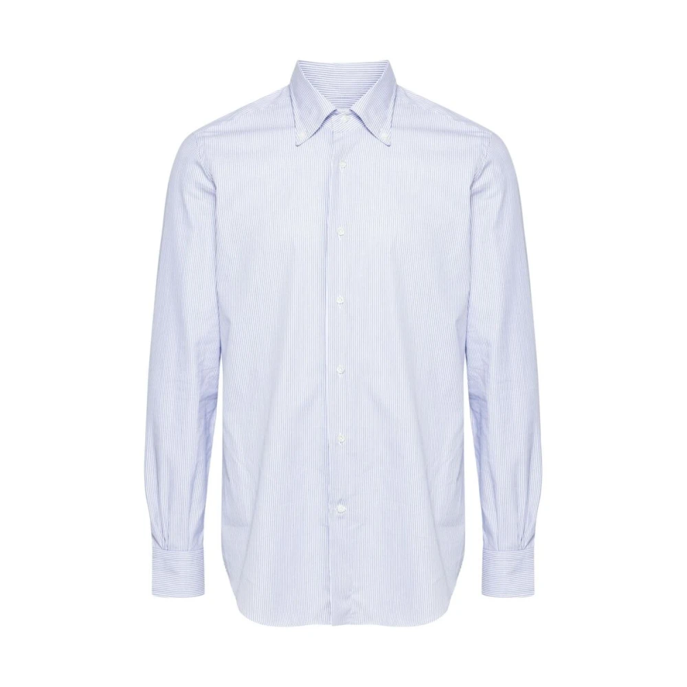 Mazzarelli Blauw Wit Verticaal Gestreept Overhemd Blue Heren