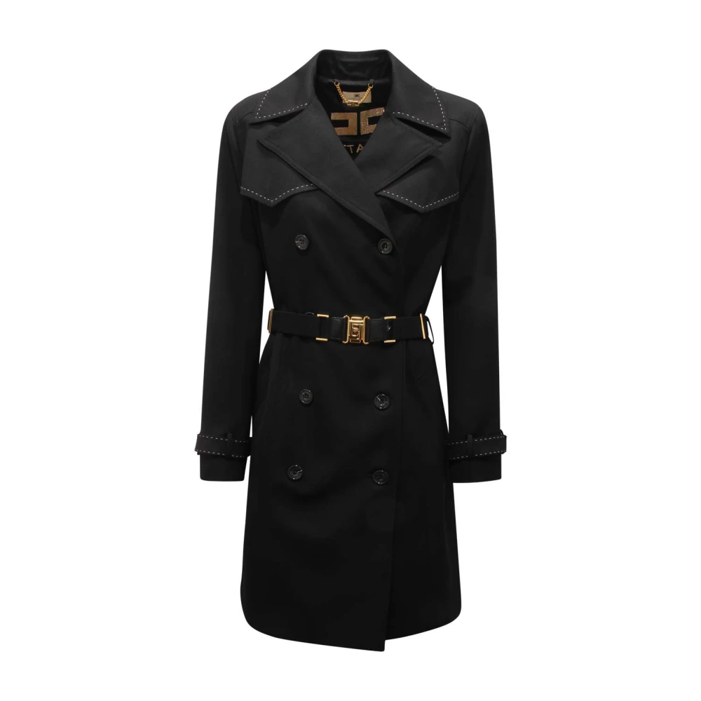 Elisabetta Franchi Vrouw Zwart Double-Breasted Wollen Trenchcoat