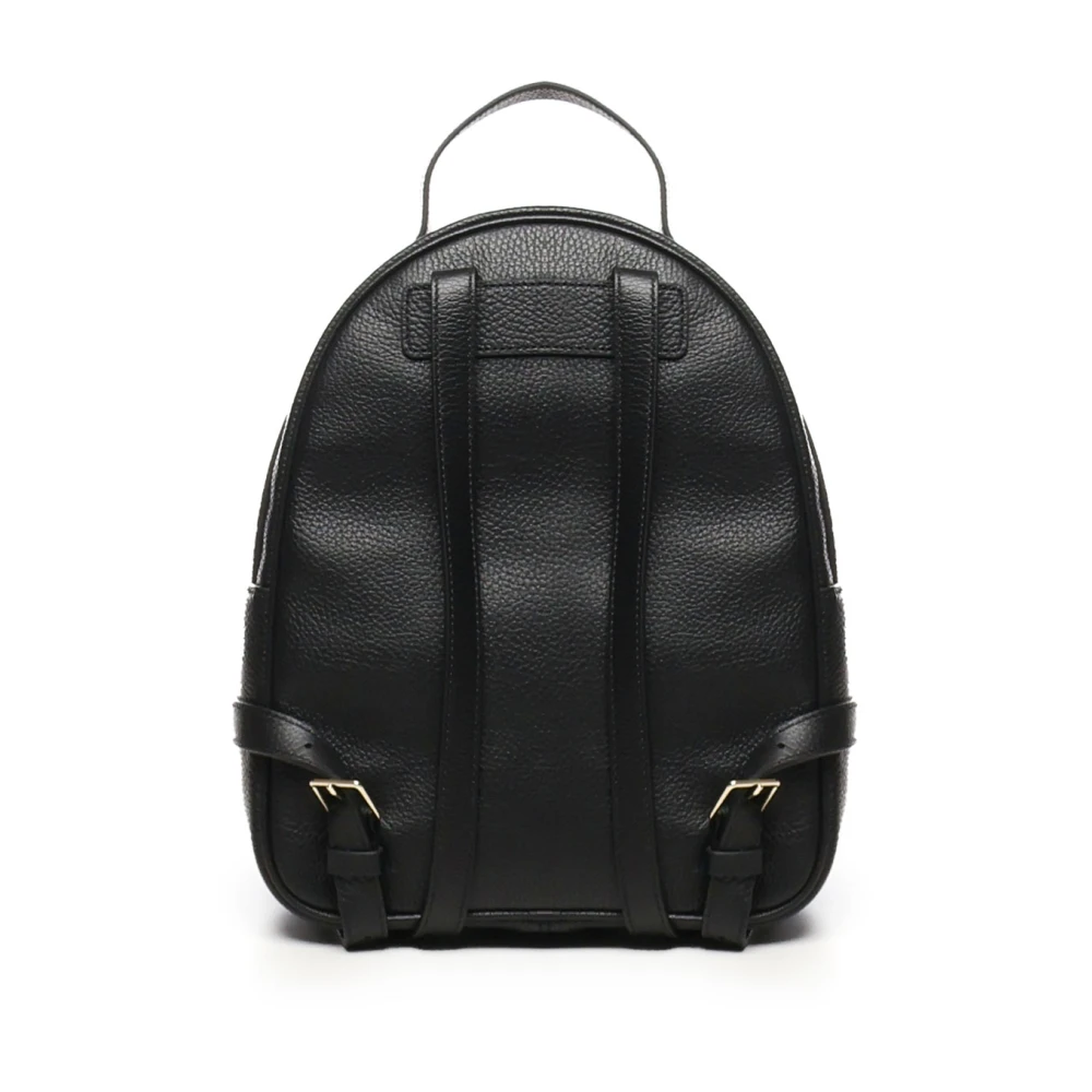 Coccinelle Zwarte Leren Rugzak Rits Sluiting Black Dames