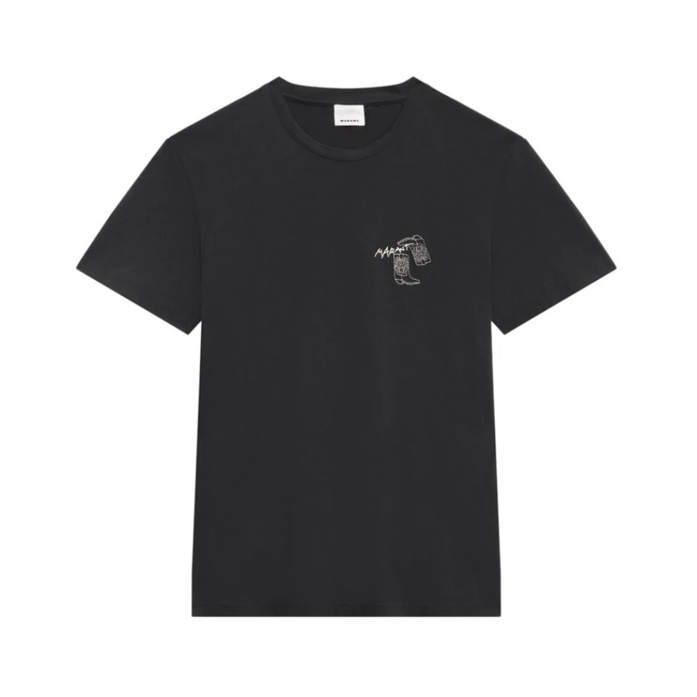 Isabel marant Zwarte Katoenen Logo Geborduurd T-shirt Black Heren
