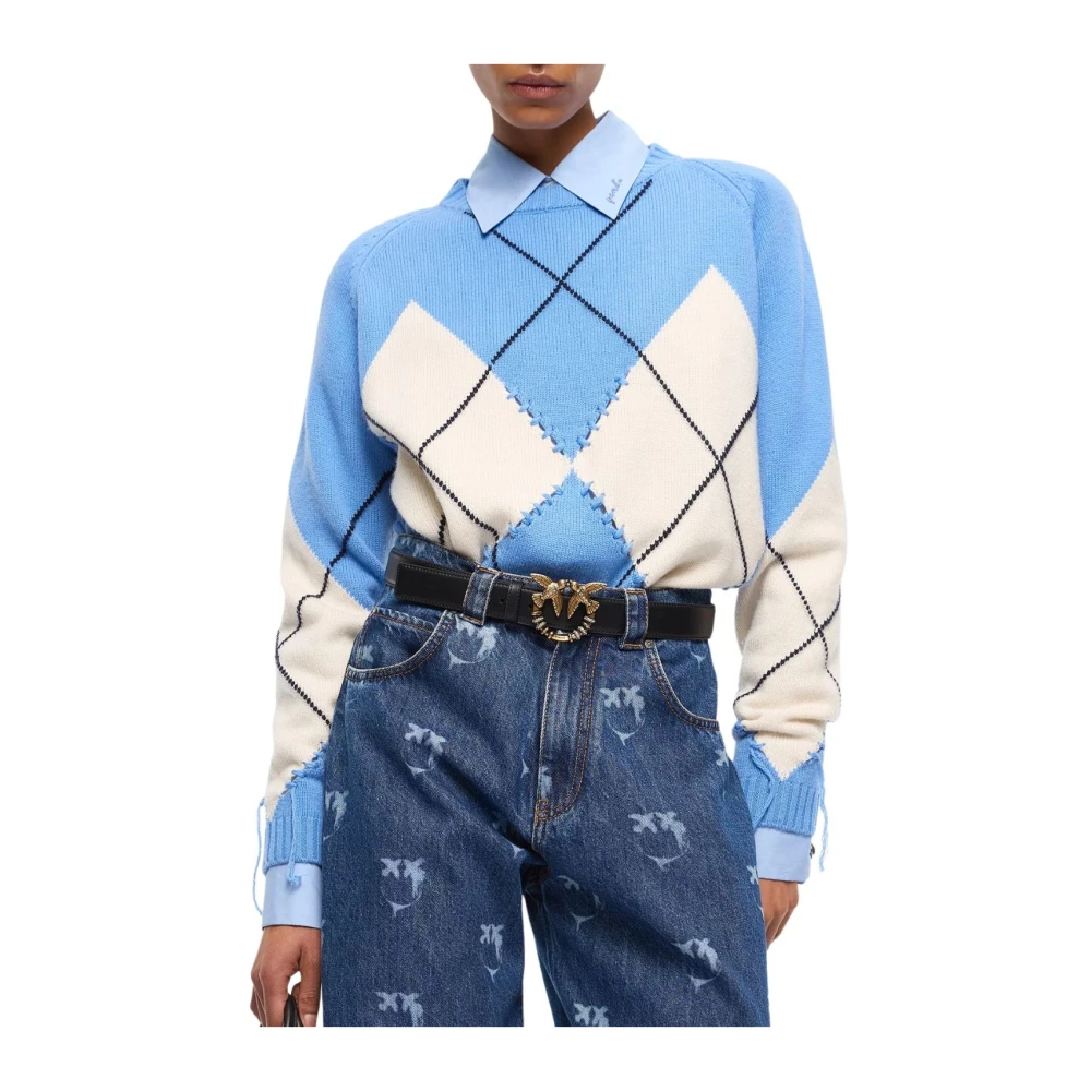 Pinko Donna Blu - Berna Pull Argyle Traforato - Knitwear - Xs