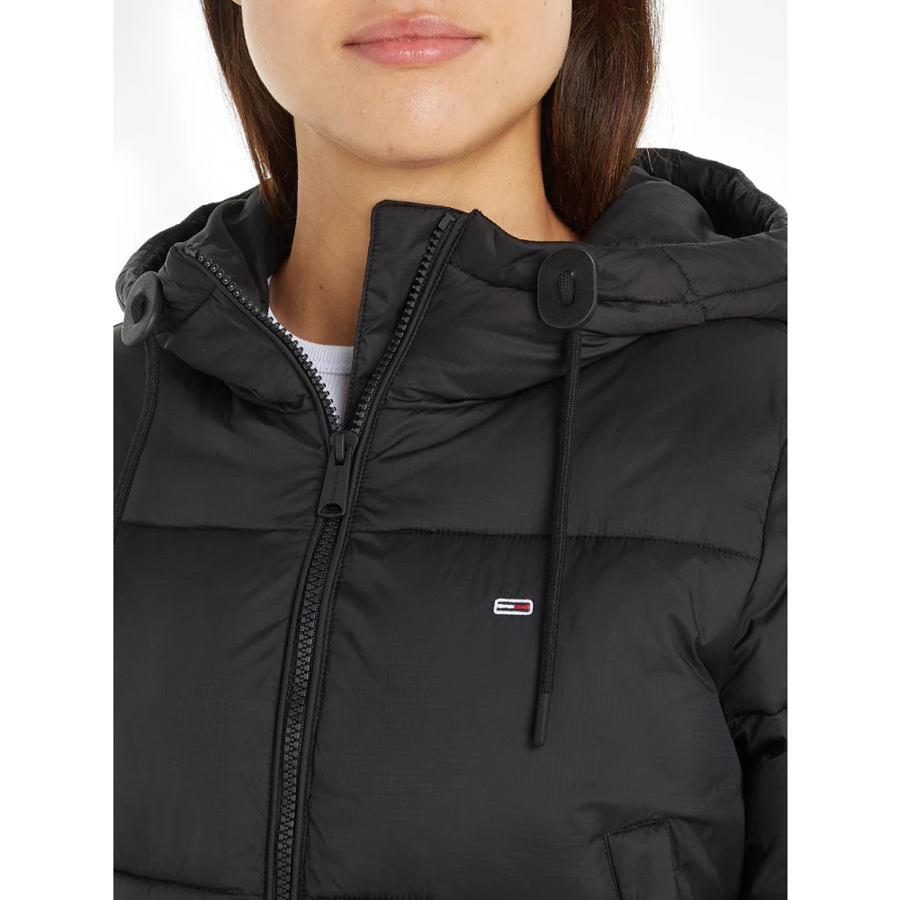 Tommy Jeans Zwarte Puffer Cropped Hooded Jas Black Dames