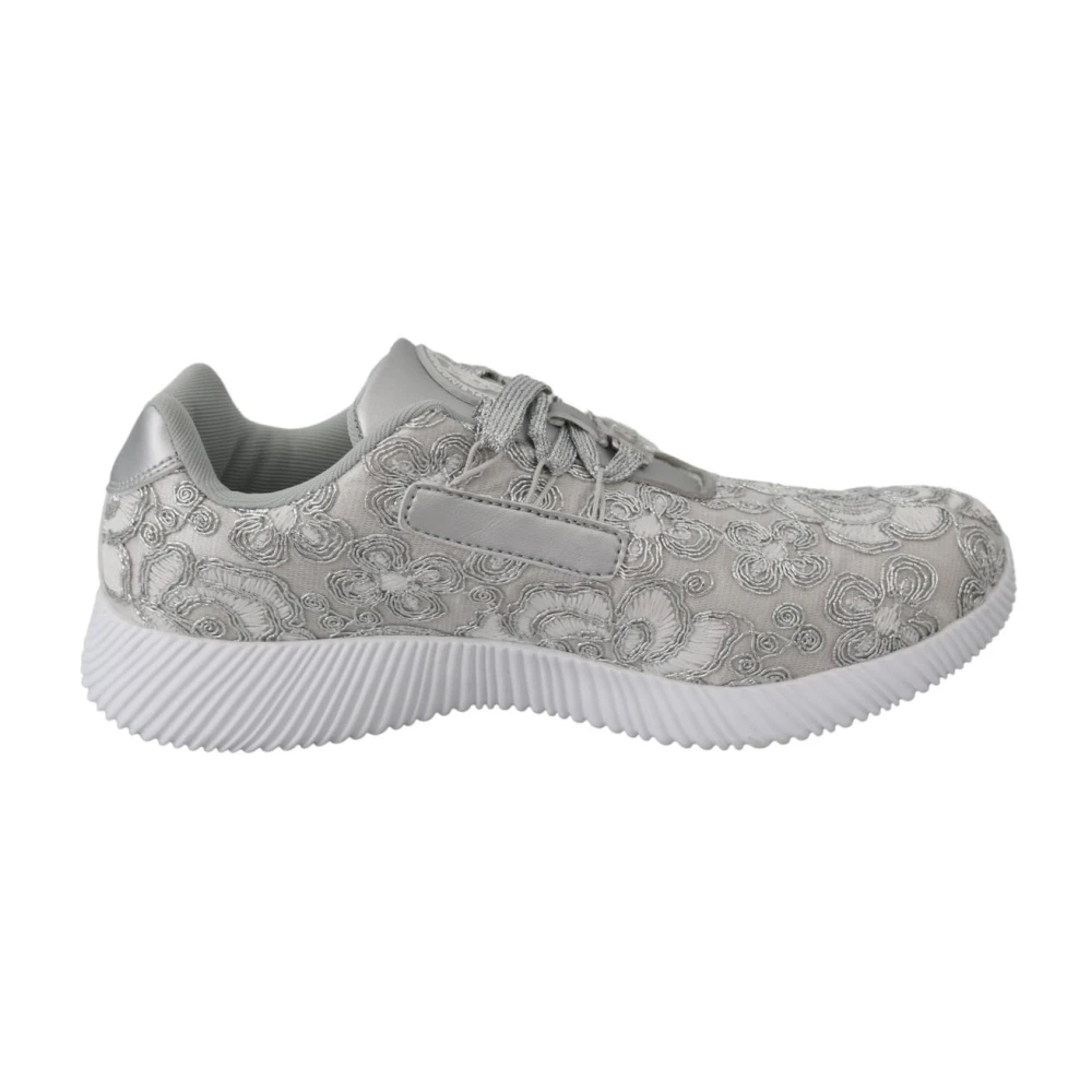 Plein Sport Women's Gray Running Shoes, 3 Uk, Silver Floral Trainers