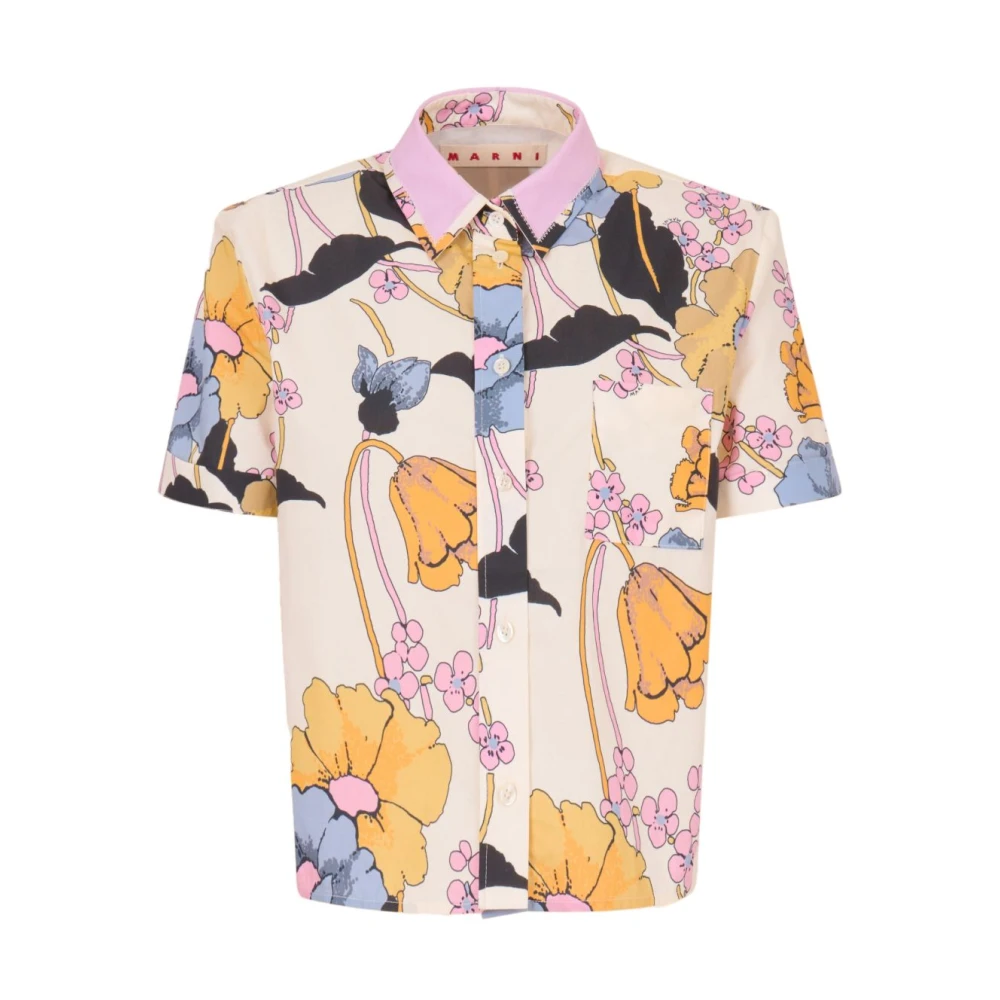 Marni Kvinno Multicolor Blusar & Skjortor Dam, M, Bomull, Cropped Skjorta I Blommig Poplin
