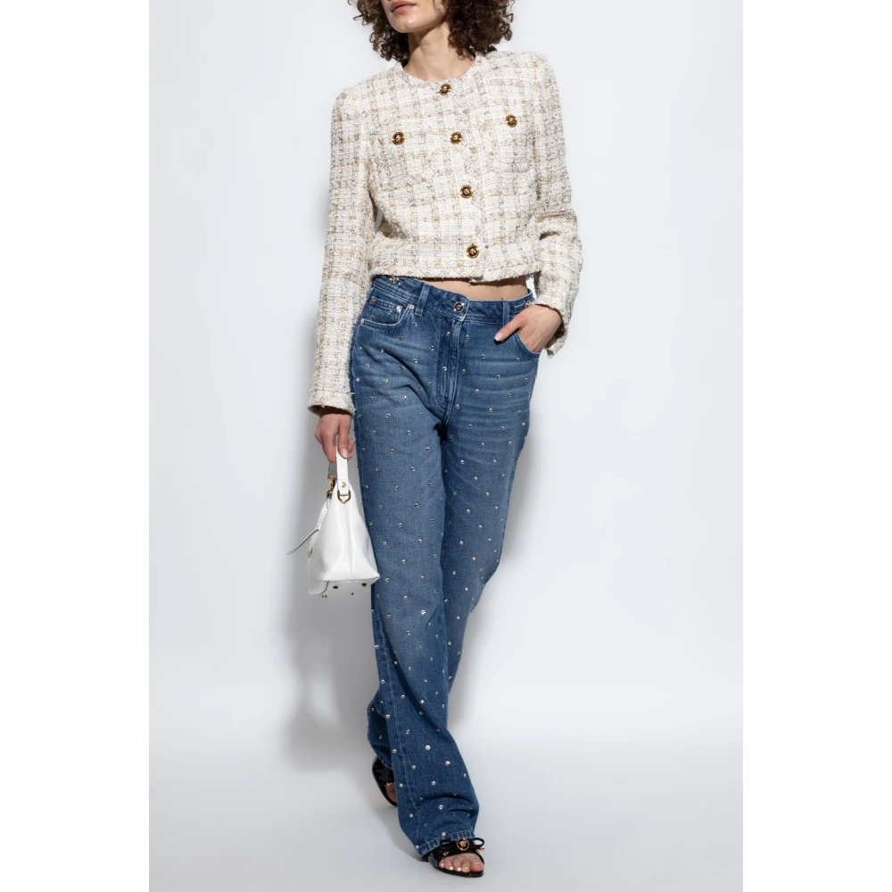 Versace Tweed blazer met lurex draad Beige Dames