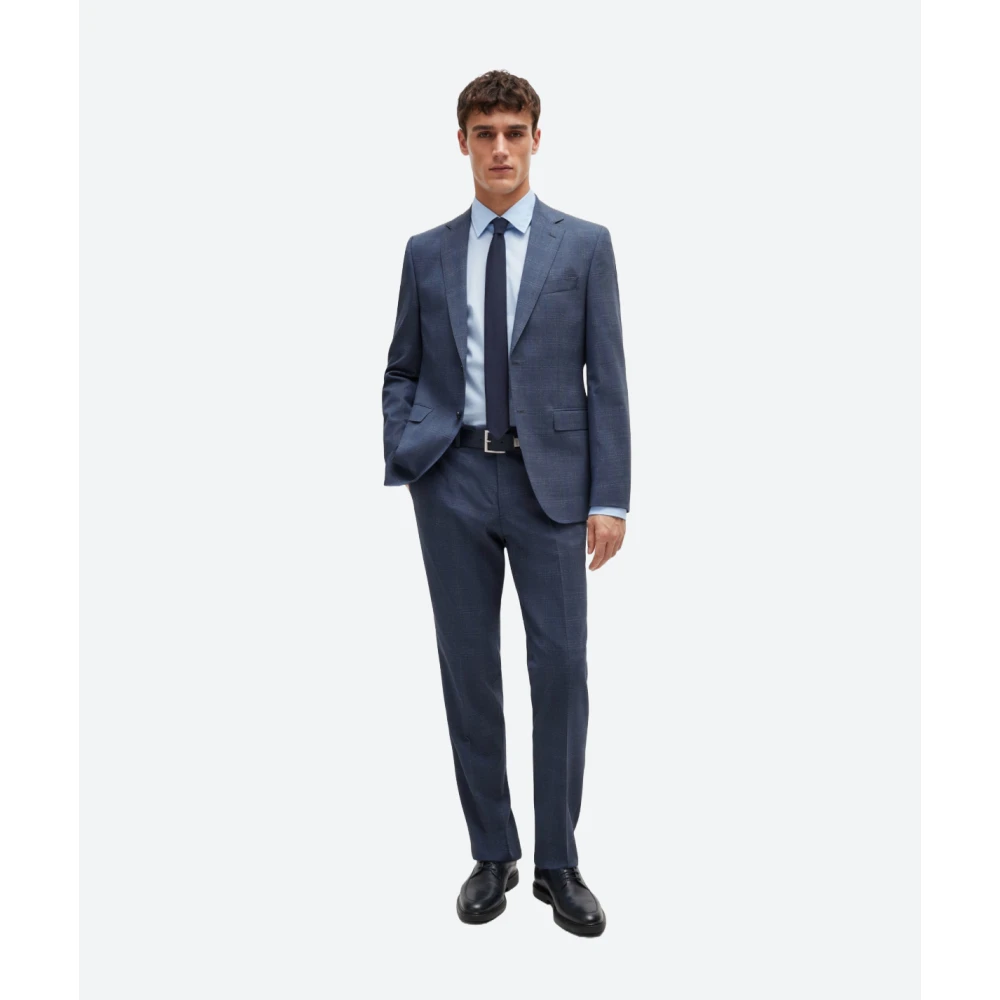 Hugo Boss Geruite wollen blend regular fit jurk Blue Heren
