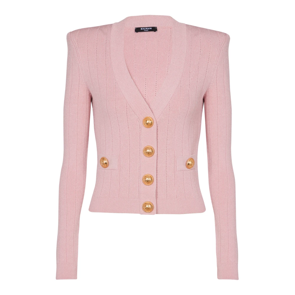 Balmain Geknipte gebreide vest Pink Dames