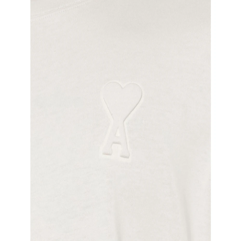 Ami Paris Witte Katoenen T-shirt met Ingelegd Logo White Heren
