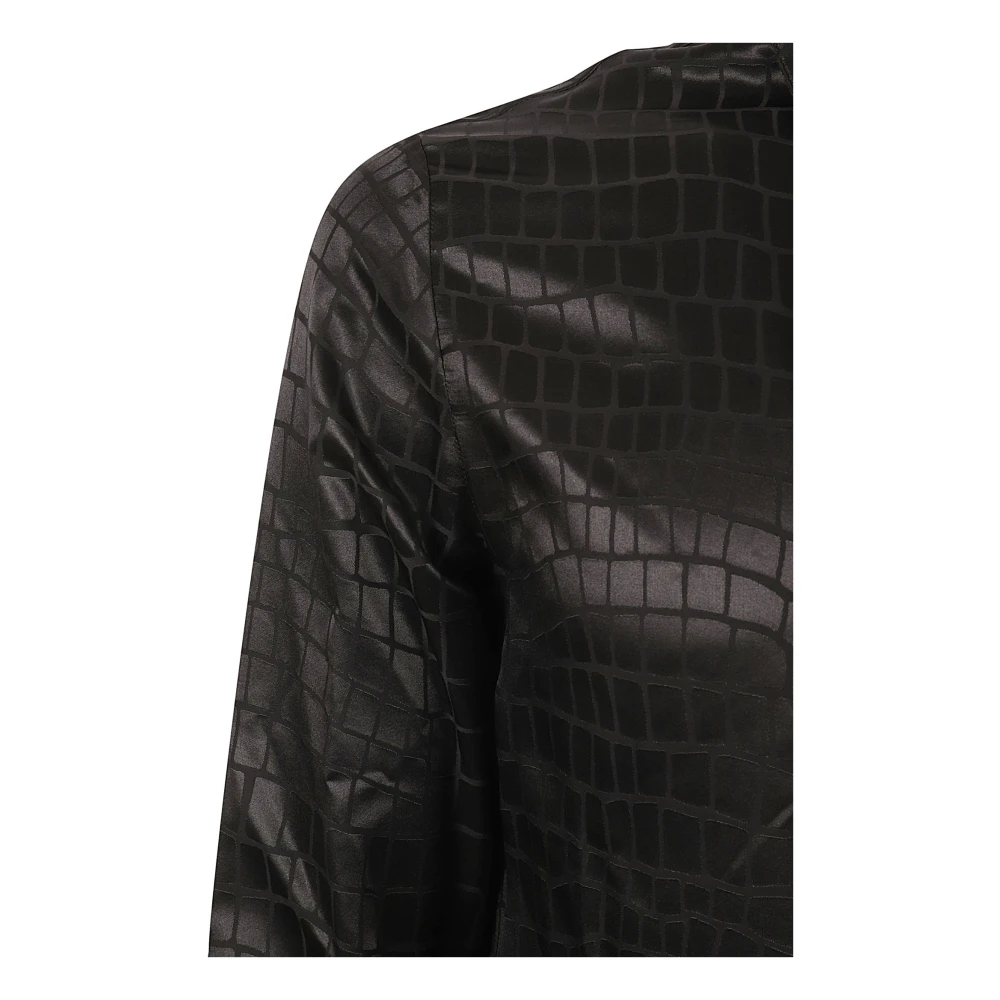 Versace Zwarte Krokodil Zijde Mix Satijn Jacquard Overhemd Black Dames