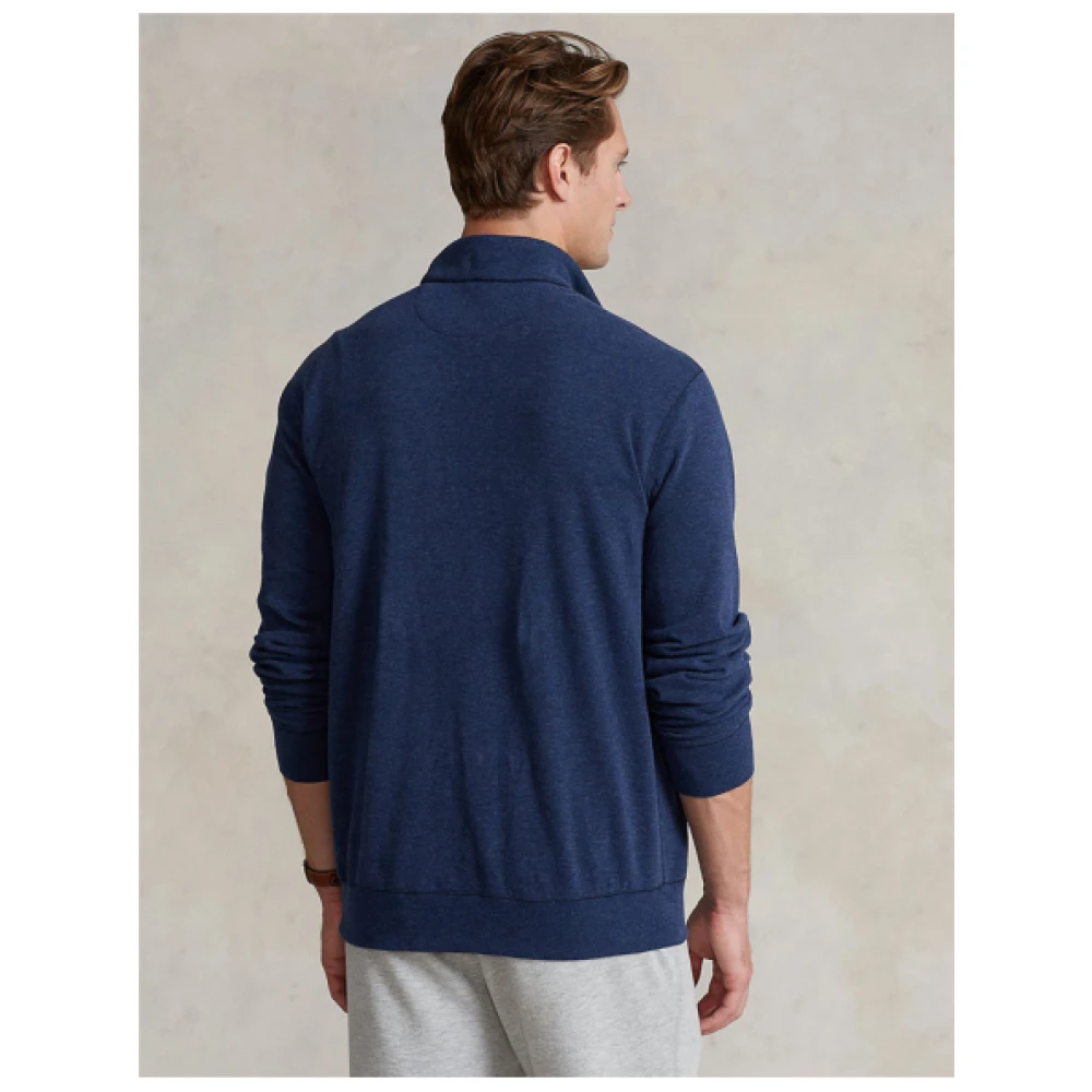 Ralph Lauren Navy Half-Zip Katoenmix Trui Blue Heren