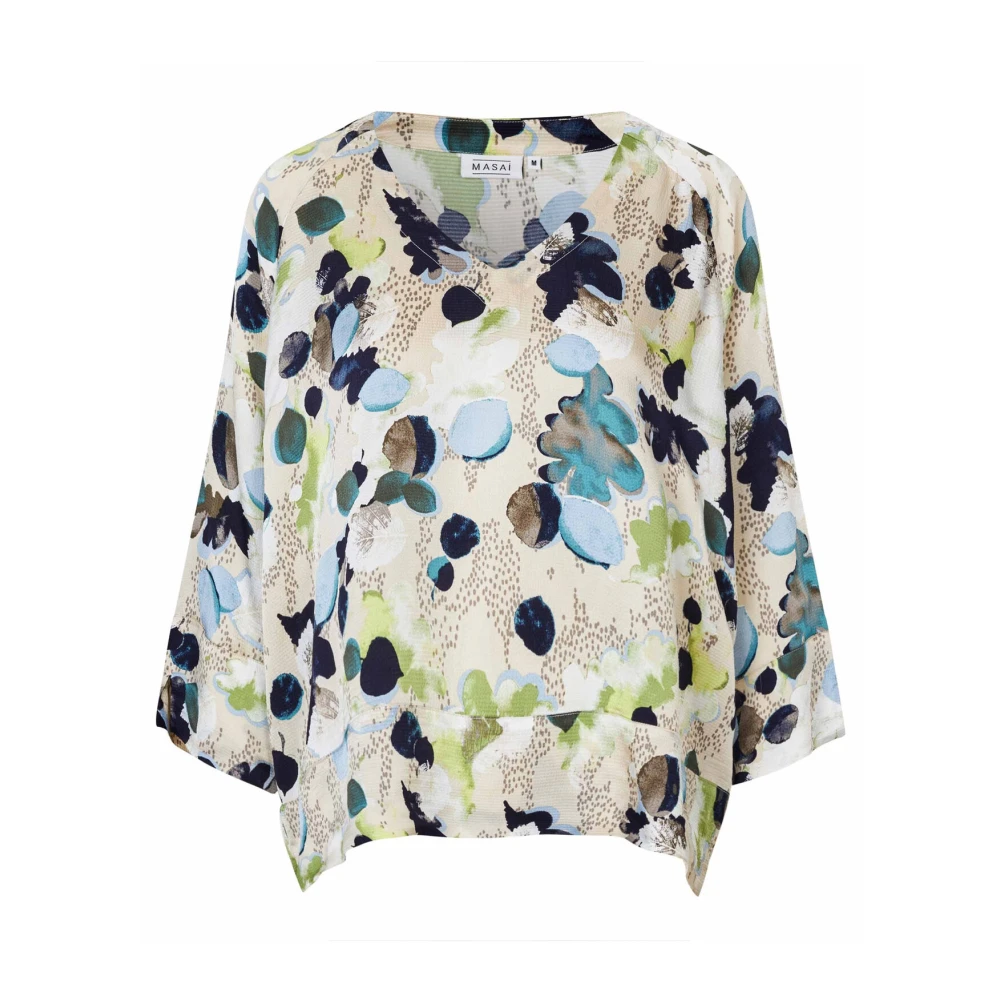Masai Gedrukte V-hals Top Losse Silhouet Gray Dames