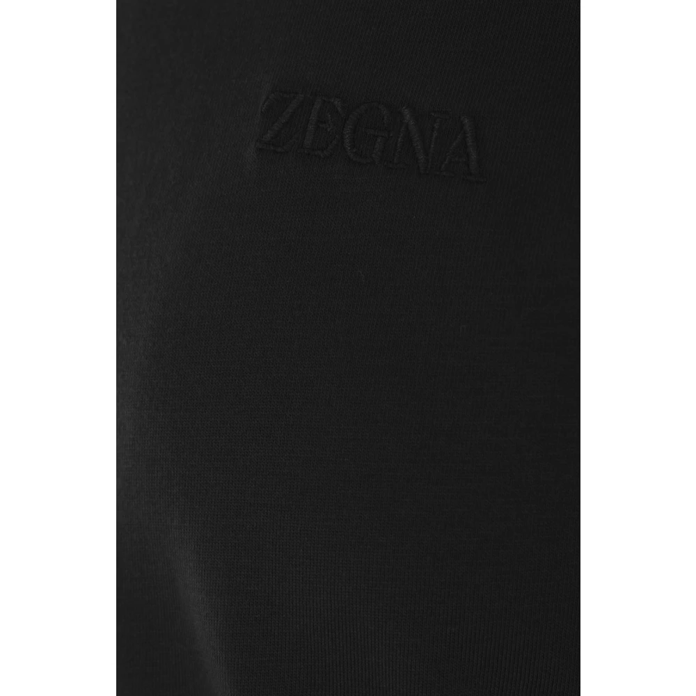 Ermenegildo Zegna Zwart Katoenen Logo Geborduurd T-shirt Black Heren