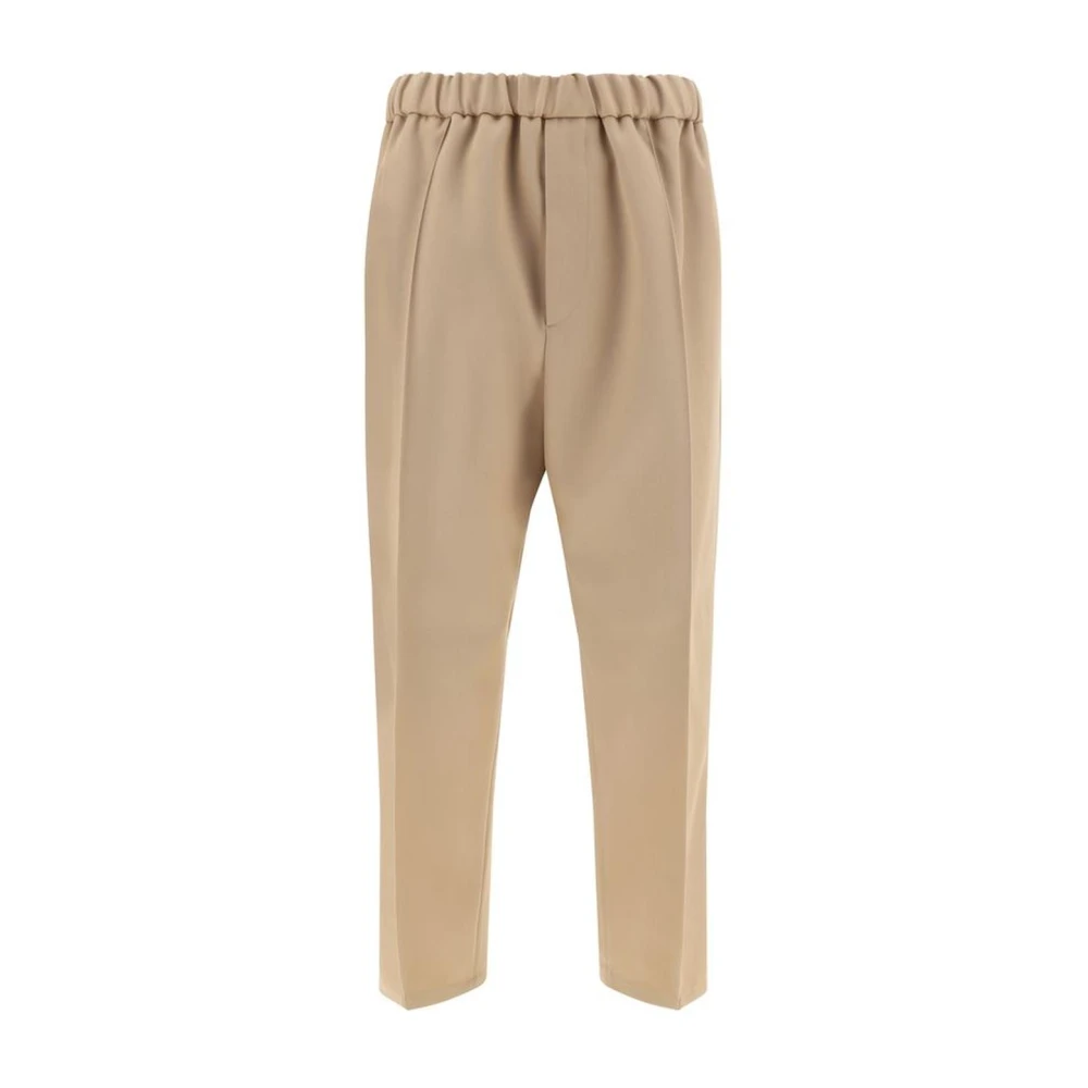 Jil Sander Wollen Broek met Elastische Tailleband en Zakken Brown Heren