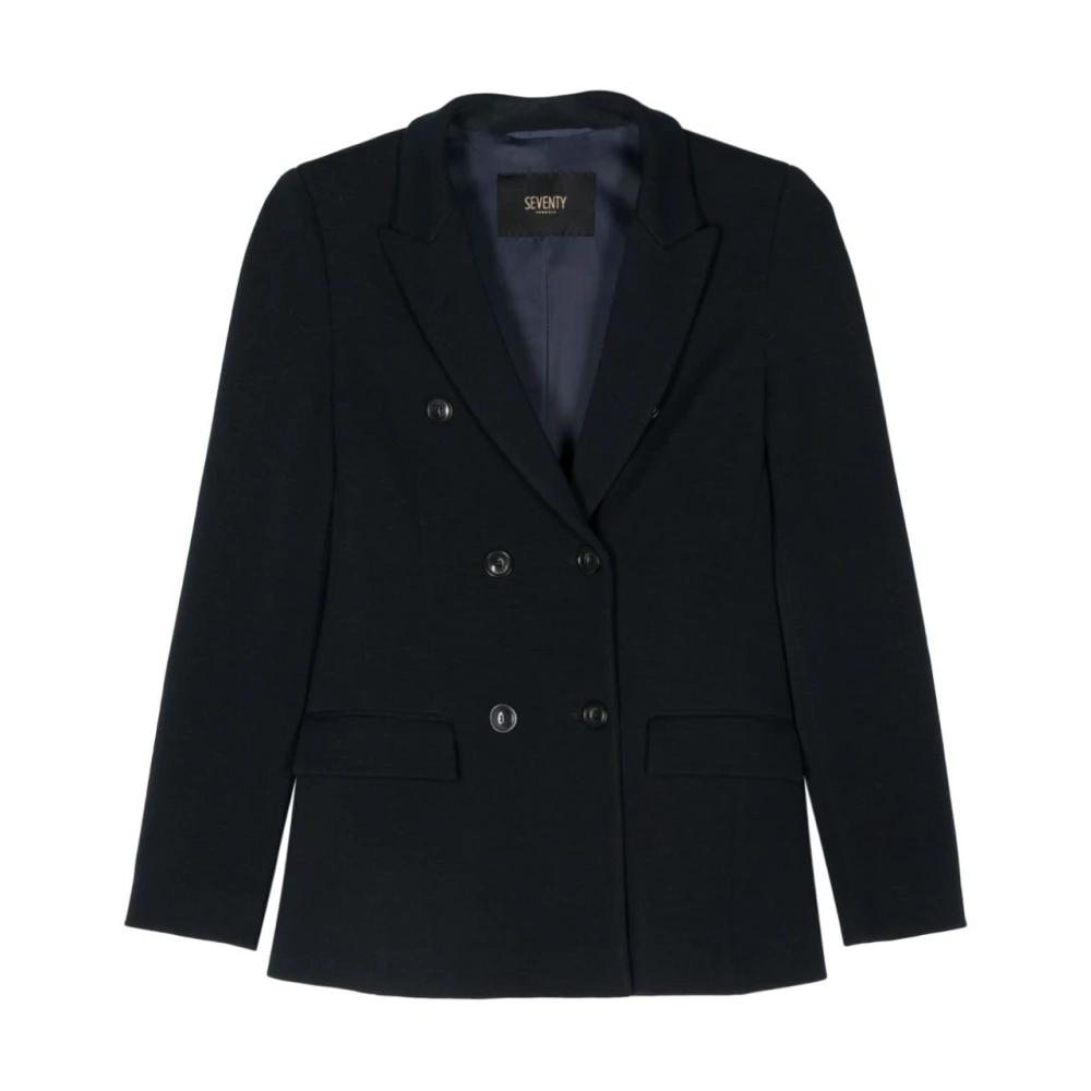 Seventy Blauwe Double-Breasted Jas met Peak Revers Blue Dames