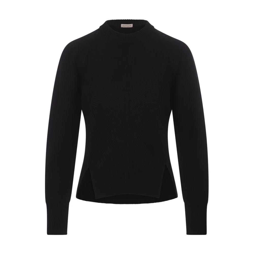 Alexander mcqueen Zwarte Wol Kasjmier Trui Geribbelde Detail Black Dames