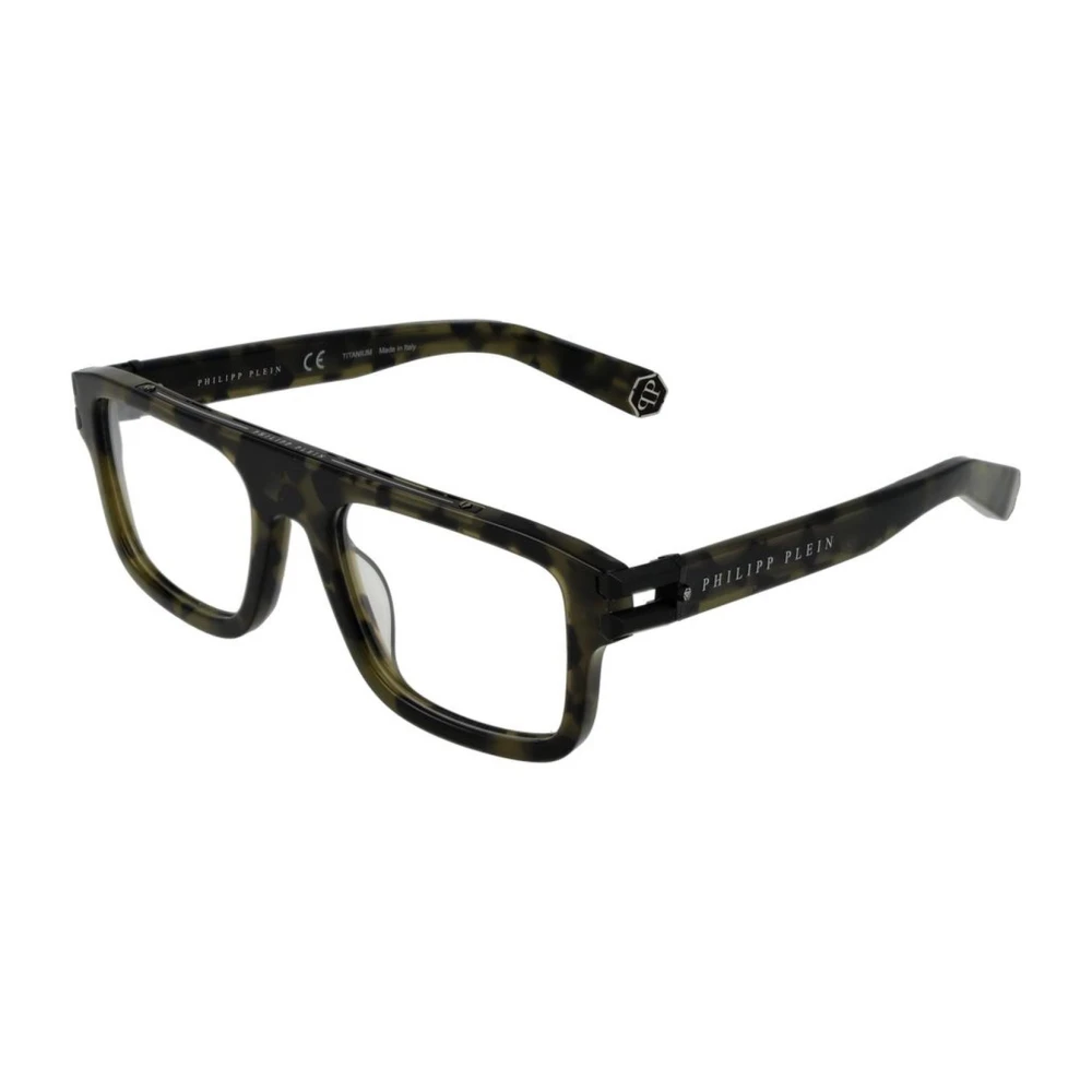 Philipp Plein Men's Black Glasses, One Size, Green Square Titanium Optical Frames