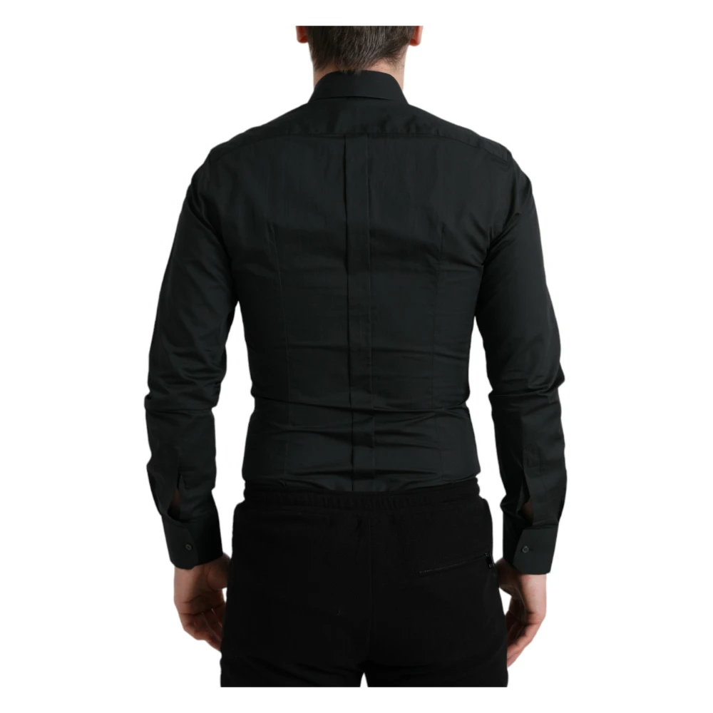 Dolce & Gabbana Elegante Zwarte Zijden Overhemd Black Heren