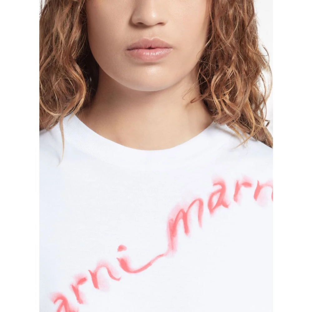 Marni Logo-print Katoenen T-shirt Wit White Dames