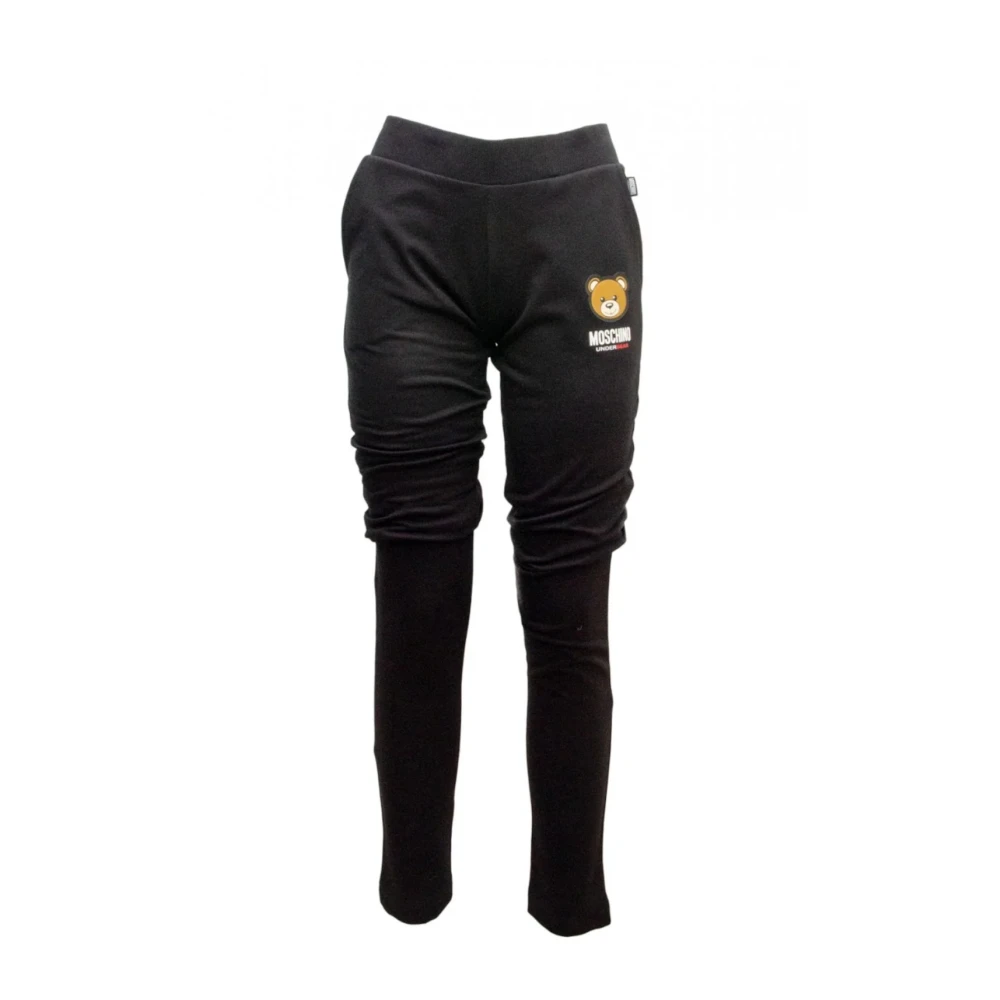 Moschino Zwarte broek met geribbelde tailleband en logo Black Dames