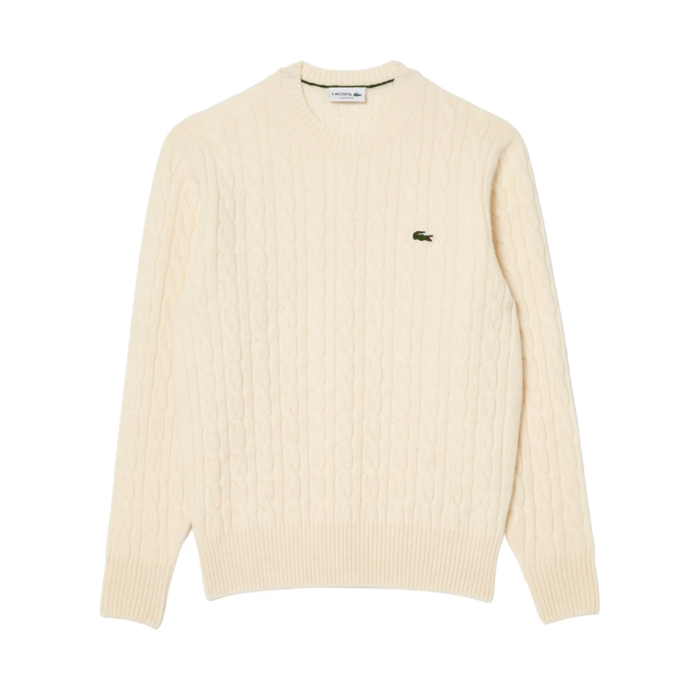 Lacoste Men's Beige Cable Knit Wool Crew Neck Jumper