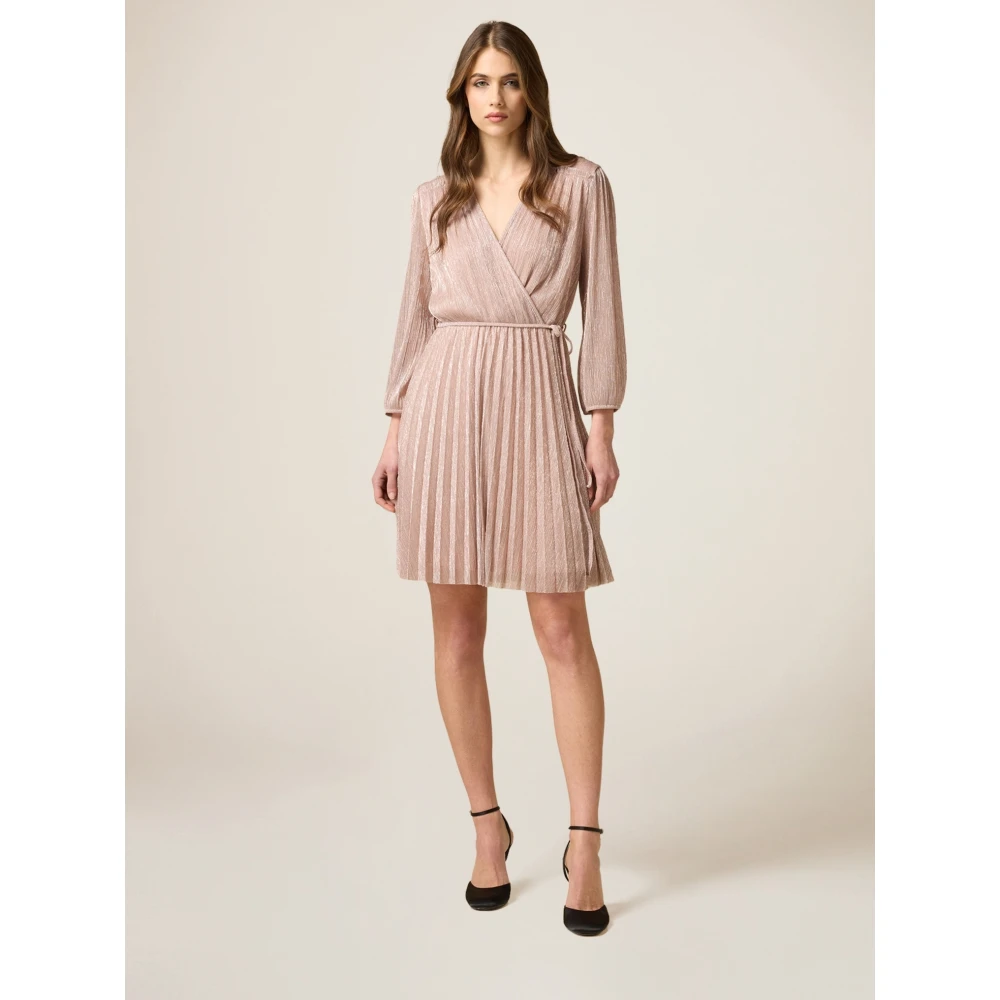 Oltre Korte Geplooide Lurex Jurk Pink Dames