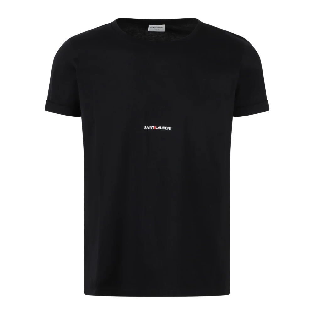 Saint Laurent Biologisch katoenen T-shirt met logo print Black Heren