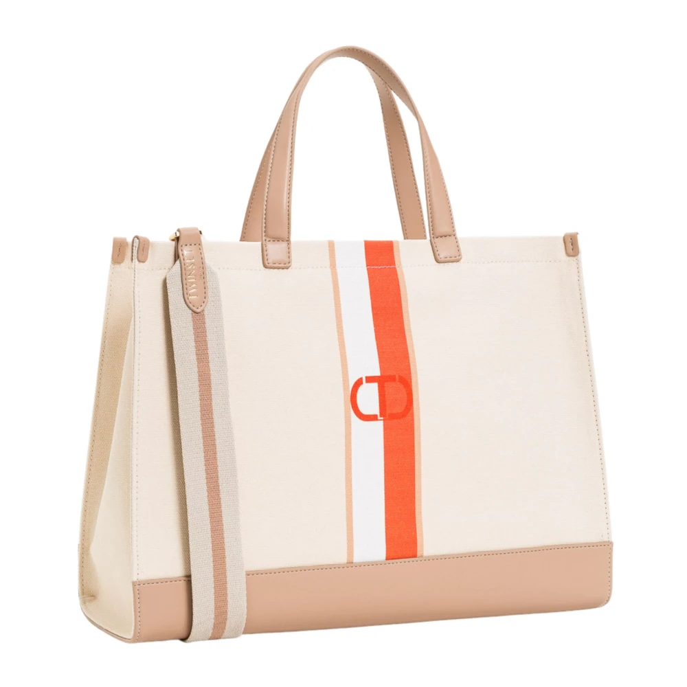 Twinset Canvas Shopper Tas met Logo Print Beige Dames