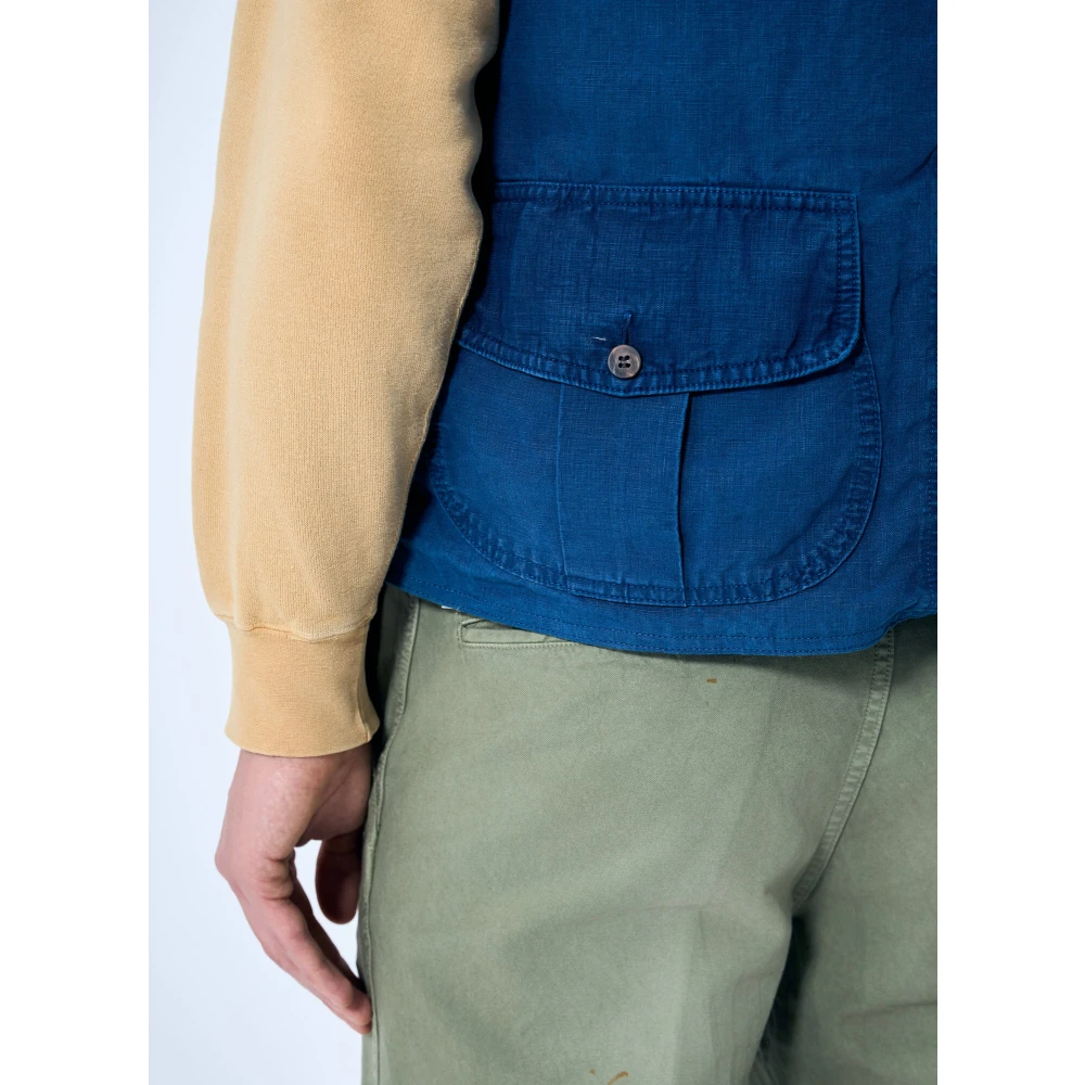 visvim Linnen V-hals Donsvest Blue Heren